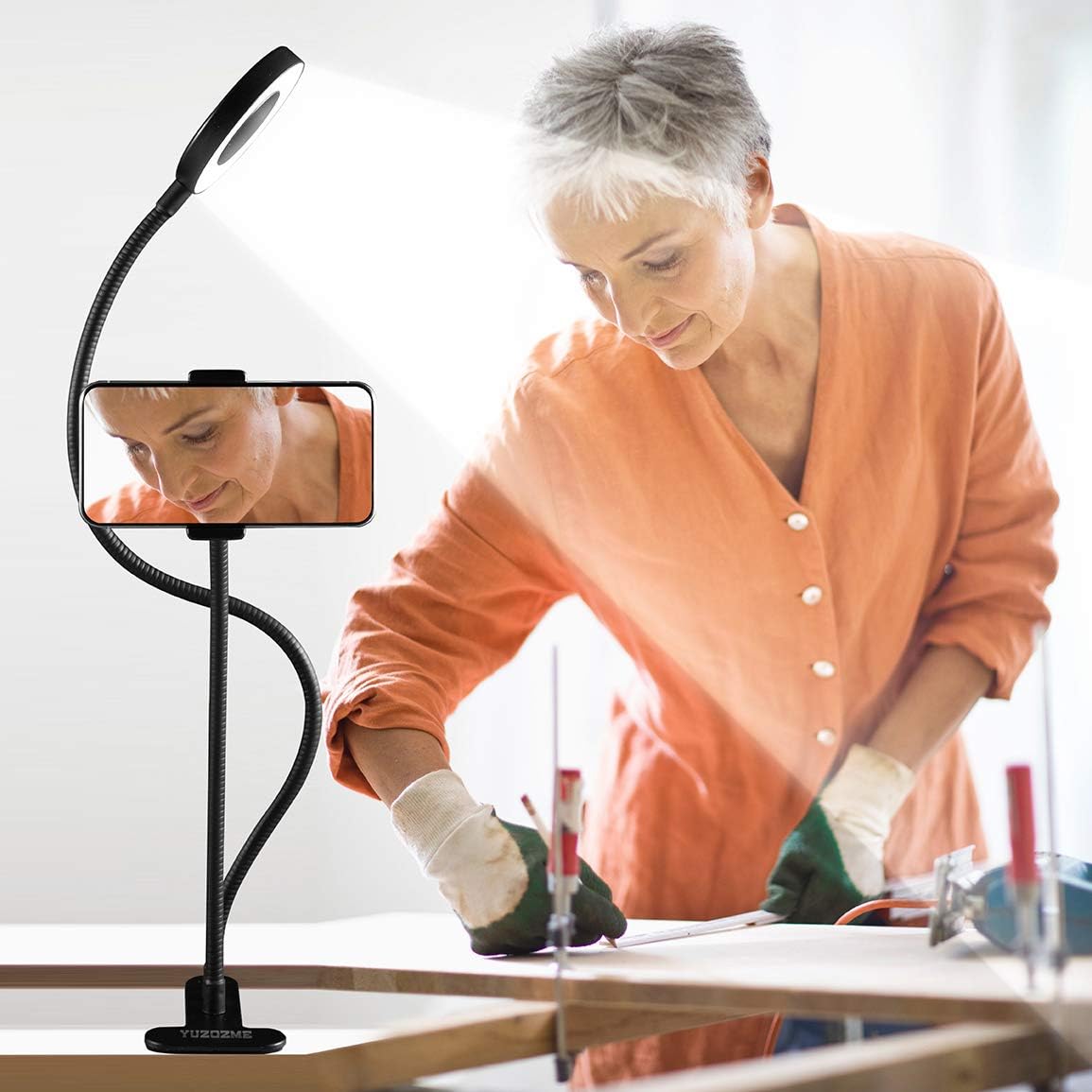 Amazing 🔥 YUZOZME Selfie LED Ring Light for iPhone/Laptop Desk lamp Phone Stands and Holders for Video Conference Lighting Video Recording Makeup Vlogging Gooseneck Phone Holder (Carbon Black)