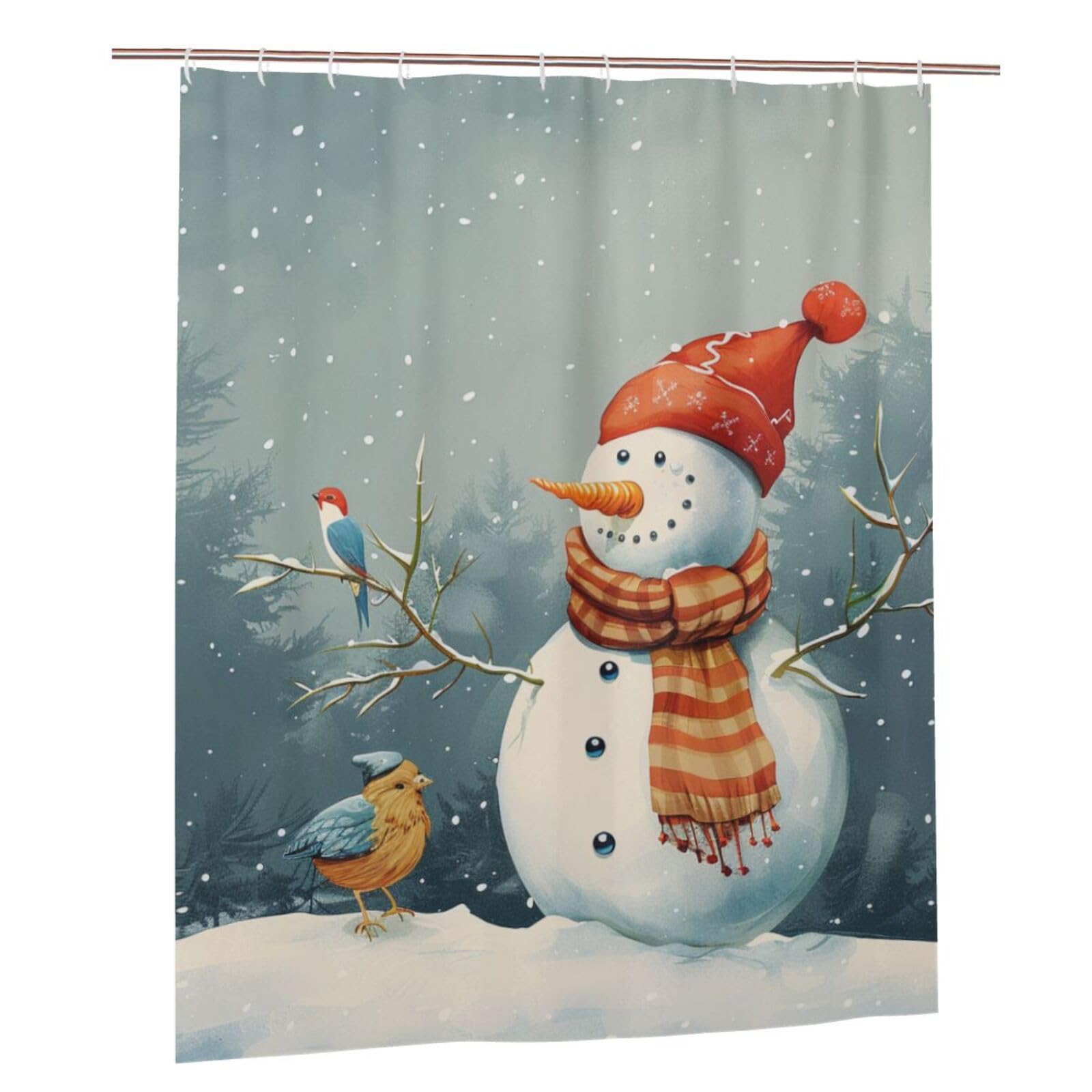 BWWHCCTI Merry Christmas Bird Printed Shower Curtain With 12 Plastic Hooks Opaque Quick Drying Waterproof Shower Curtains Sets For Bathroom 152x183 Cm