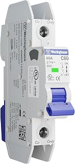 Westinghouse UL 489 AC Miniature Circuit Breaker, 60 Amp, Single Pole, C Curve, 10kA, 277V AC, 60V DC, Non-Polarized, UL Listed, DIN Rail Breaker with Thermal Magnetic Trip