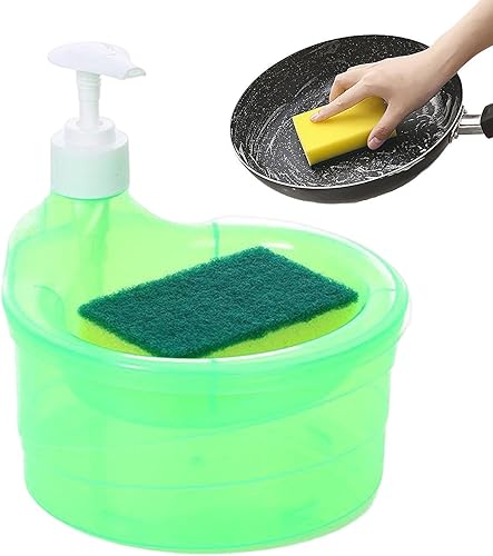 Miniatura 8 de Dispensador de jabón para lavavajillas, dispensador de jabón para lavar platos 2 en 1, dispensador de jabón de cocina con esponja, dispensador de