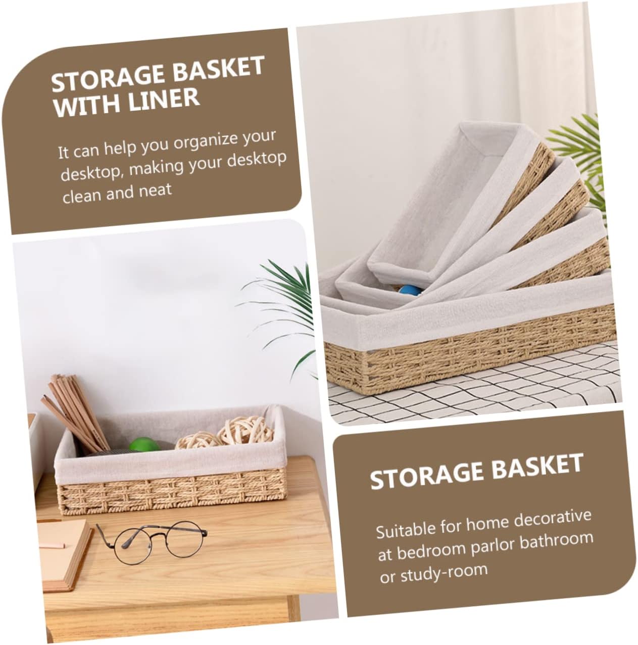 Cute Decorative Storage Container Paper Rope Woven Basket Sundries Organizer