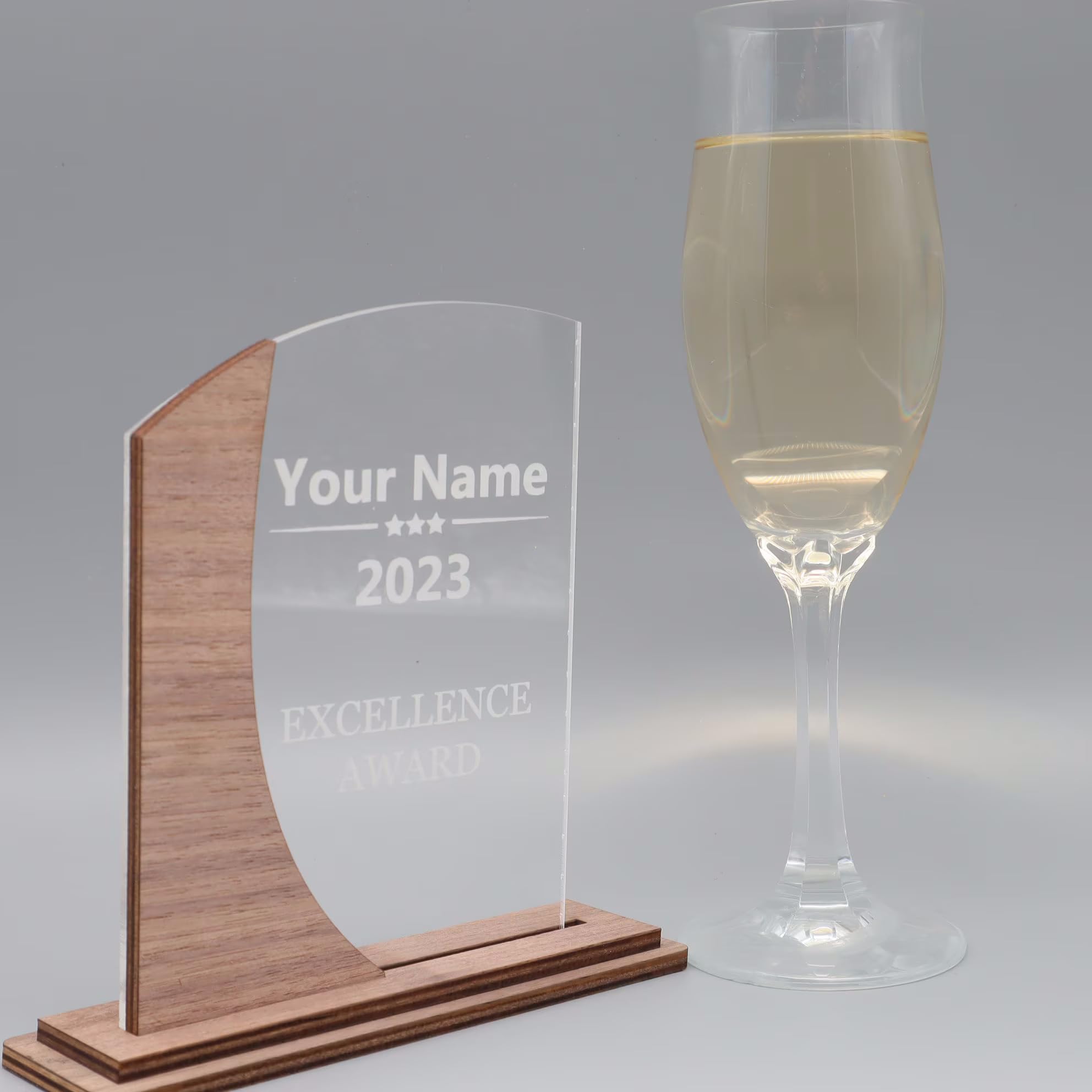 Pila Stone Moderne edle Trophäe, personalisiert mit eigenem Text Grafik oder Logo, aus Acrylglas mit Edelshoz Sockel, Personalisierte Gravur - Pokal - Auszeichnung - Elegant für Jubiläum