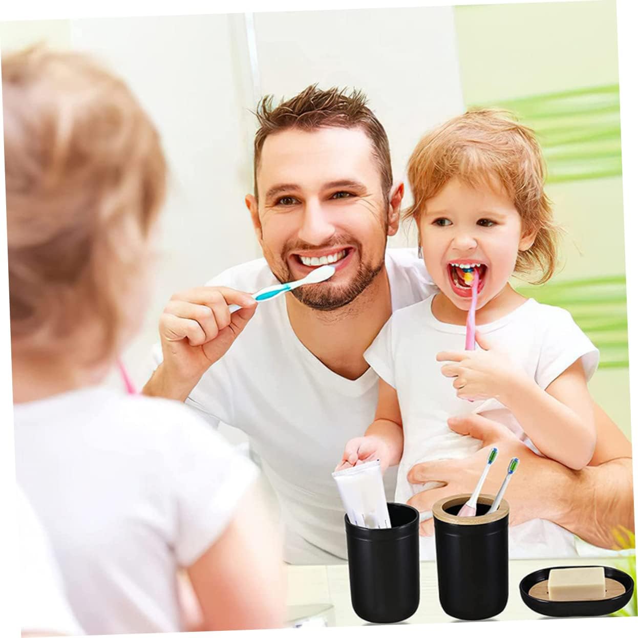 1Set Bathroom Accessories Includes Lotion Bottle Soap Dish Toothbrush Holder and Trash Can Elegant Design for Tidy and Organized Bathroom Decor