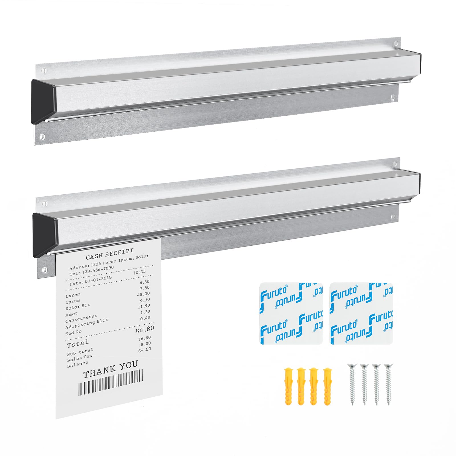 Restaurant Ticket Holder, 16/18/24/28/30" Check Rack Order Receipt Rail Display Slide for Commercial Kitchen Cafes Pubs Bars 2 Pcs (16 Inch)