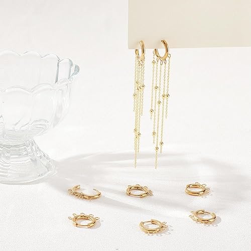 Miniatura 2 de UNICRAFTALE 5 pares de aretes de aro de acero inoxidable 304 dorados de calibre 10 con 5 bucles horizontales, accesorios de aretes de borla de