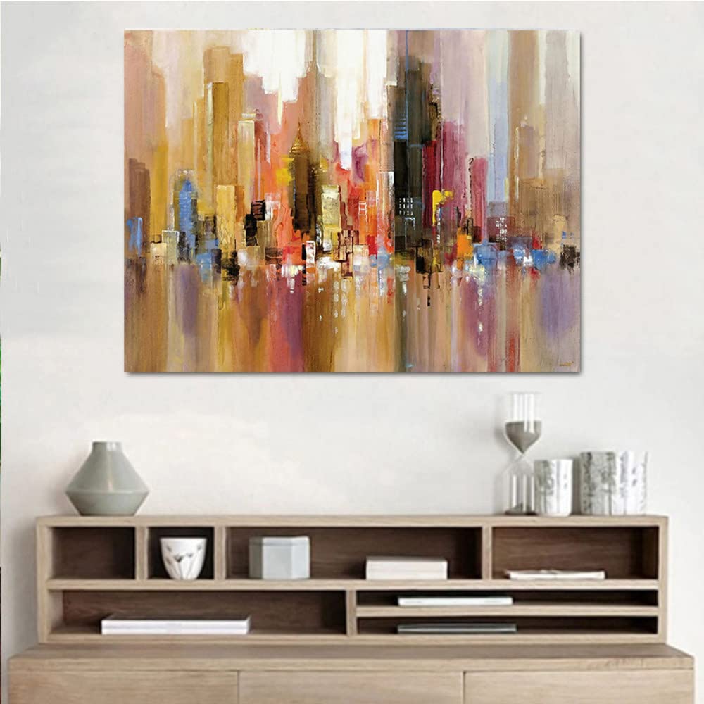 Ville abstraite toile peinture pour habiller un grand mur blanc vide avec style