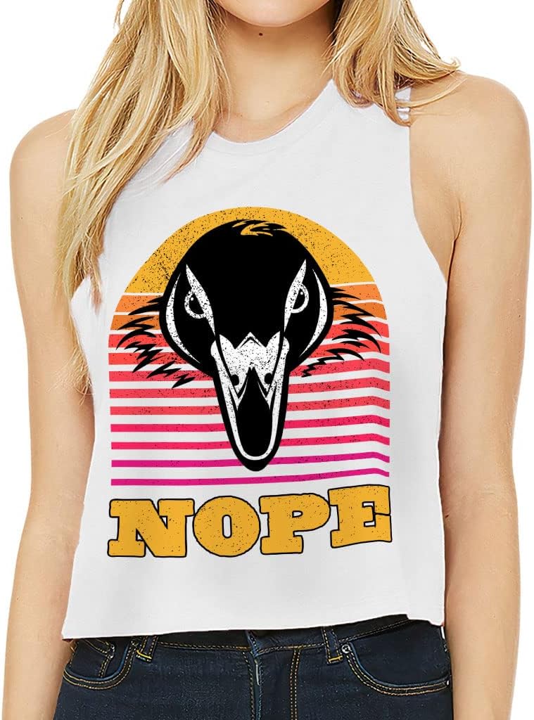 Bird Print Racerback Cropped Tank - Nope Women's Tank - Art Tank Top - White, XL