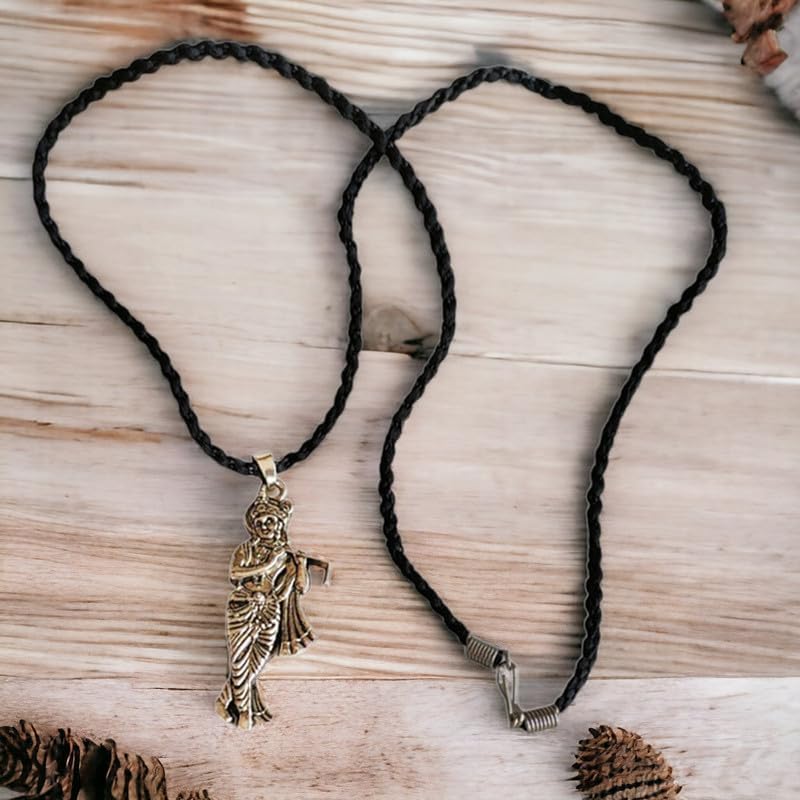Hindu God Lord Shri Krishna/Thakur Ji/Govinda/Kanha With Basuri/Murli Religious Spiritual Jewellery Pendant Necklace Chain For Men And Women_7448 image 4