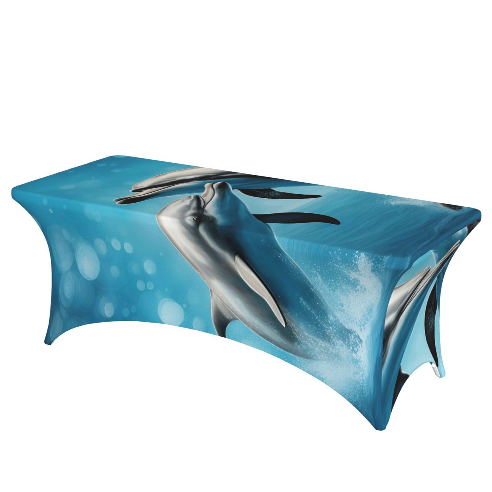 AYYQWE Dolphins In Love Print Elastic Rectangular Tablecloth For Banquet Outdoor Picnics Office Table Cover