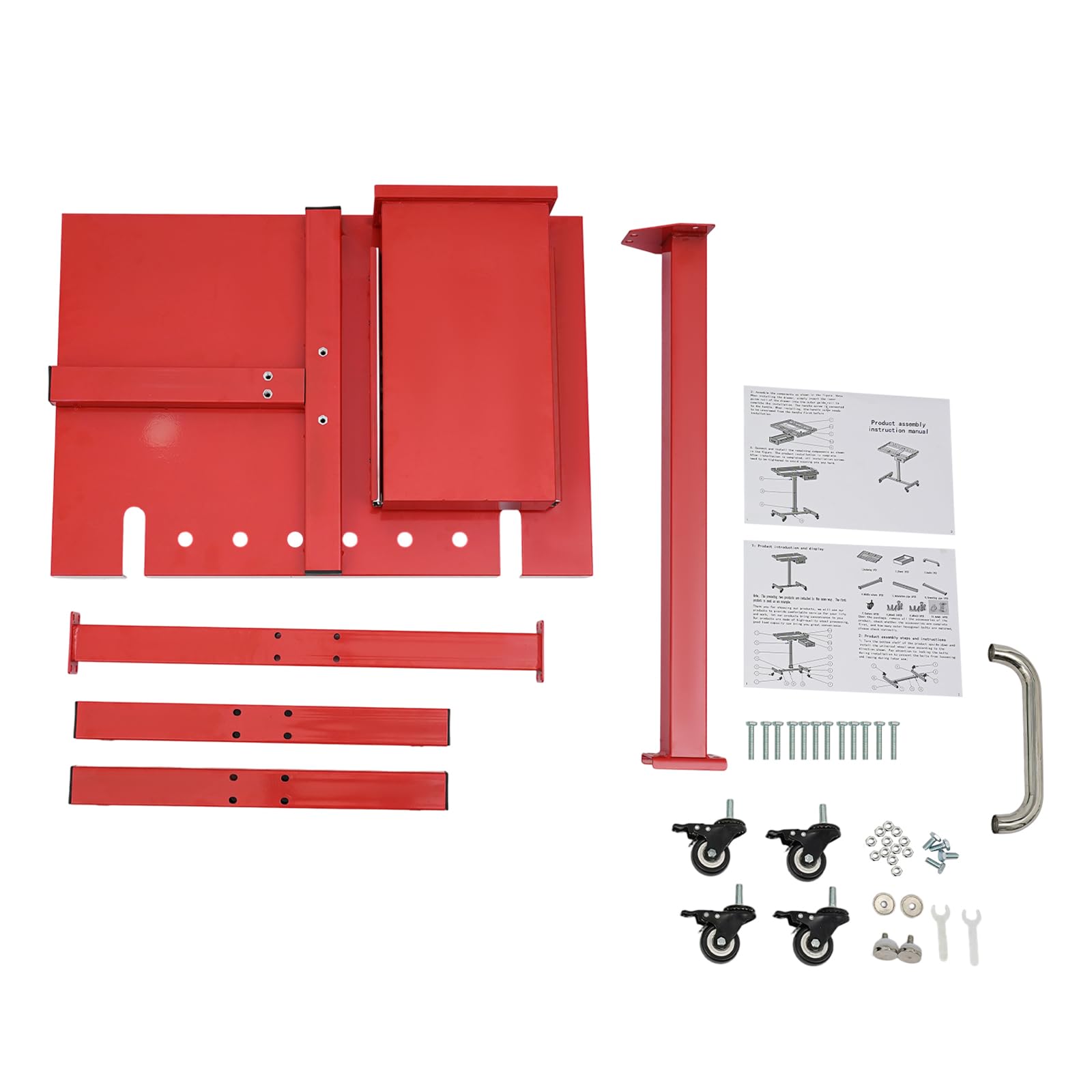 Carrello portautensili con cassetto e scomparti – Tavolo da lavoro mobile per garage e officina, portata 100 kg, 4 ruote freno, rosso, 80 x 50 x 90 cm