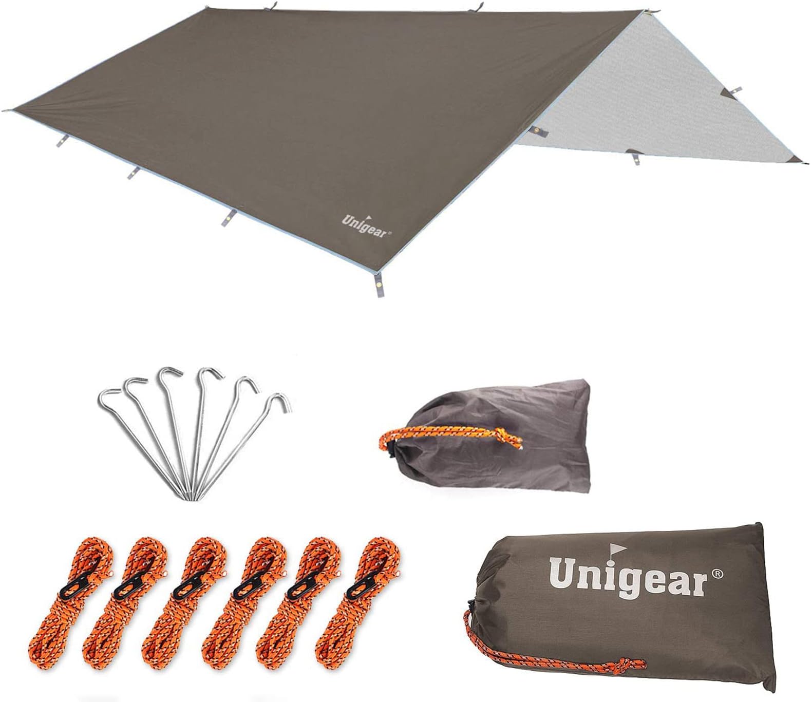 UnigearHammock Rain Fly Waterproof Tent Tarp, UV Protection and PU 3000mm Waterproof, Lightweight for Camping, Backpacking and Outdoor Adventure (BROWN-300500cm)