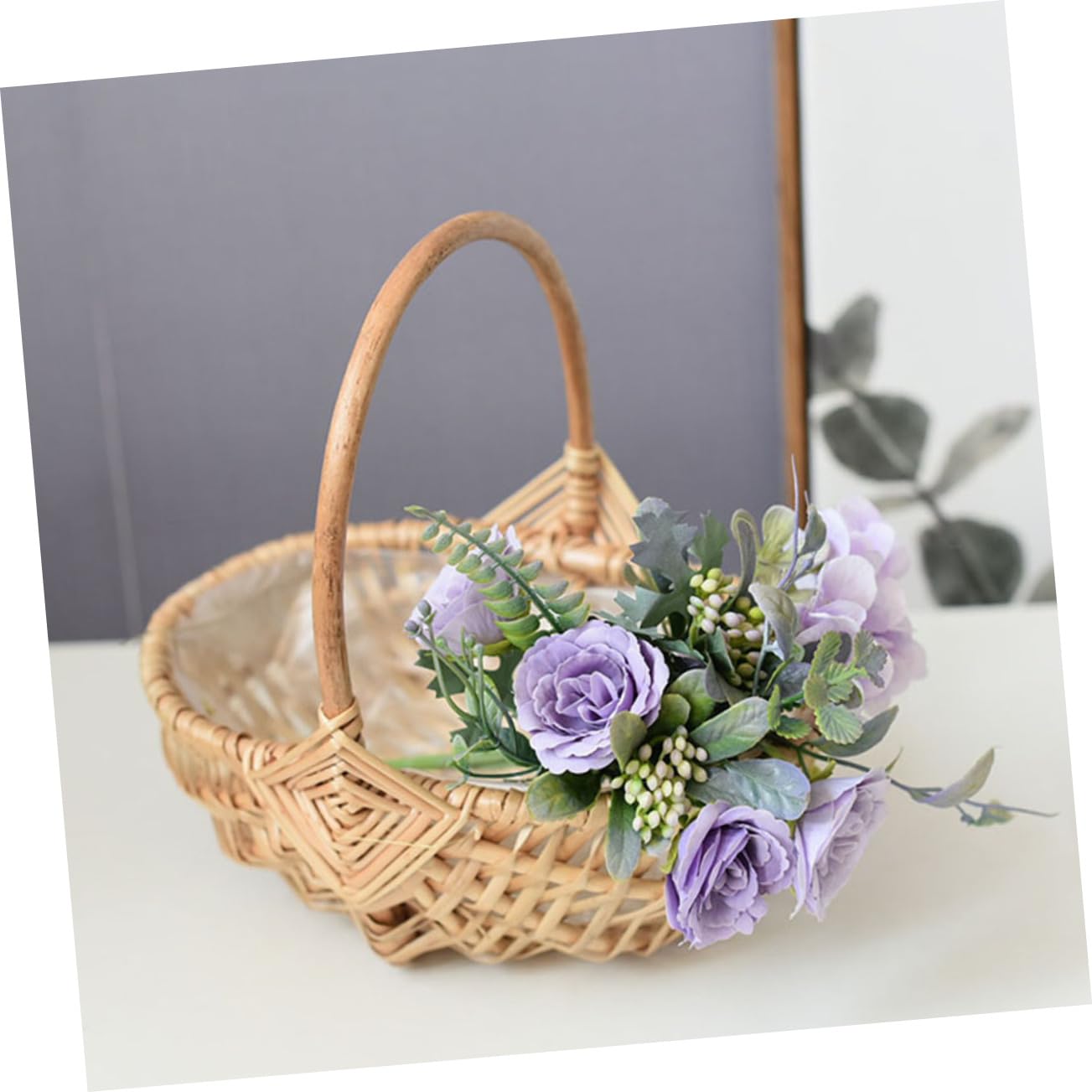 Handgewebte Rattan Körbe Tragbar und Vielseitig 2 Stück in Khaki für Blumen und Kleinteile als Hochzeitsdekoration oder Festbankett Accessoire