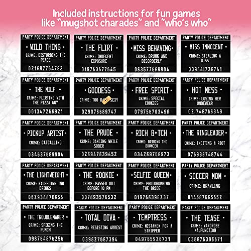 Onward Till Dawn Cloth Brick Print Backdrop & 40Unique Crimes on 20 Bachelorette Party Mugshot Signs|Plus Game Activity instructions|Great as Photobooth Props for Girls NightOut, Stagette Hen Parties by Onward Till Dawn - Used condition - Image 7