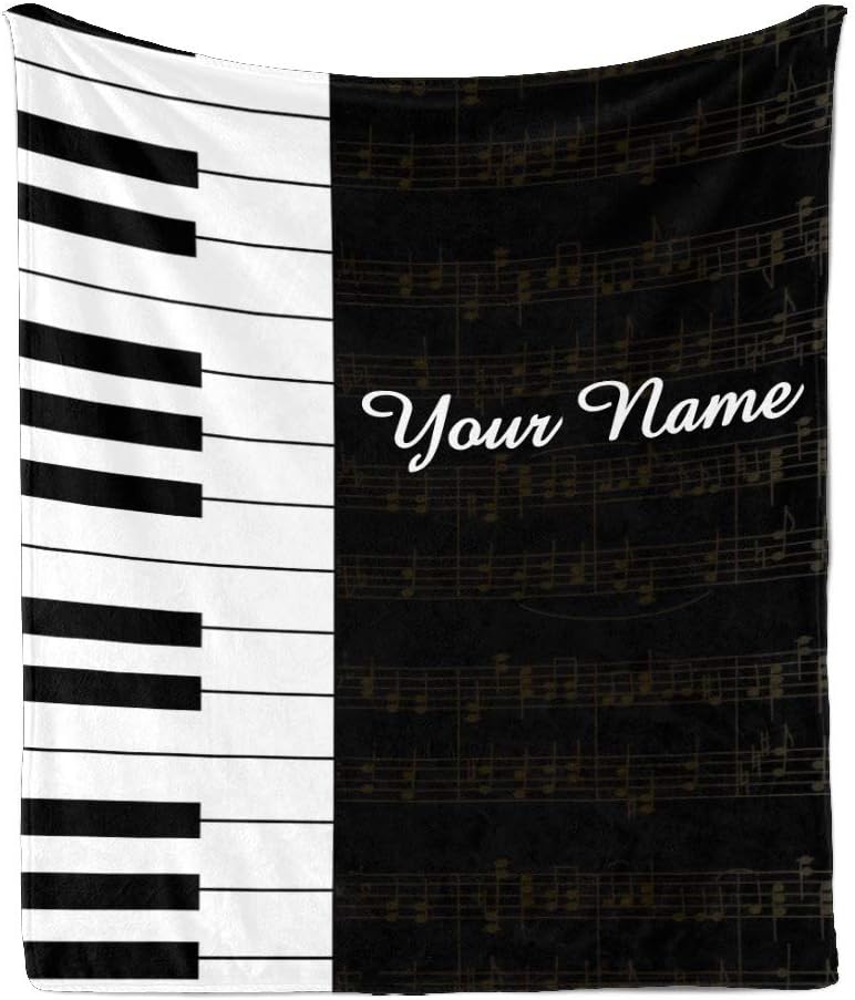 Custom Blanket with Name Text,Personalized Music Piano Super Soft Fleece Throw Blanket for Couch Sofa Bed (50 X 60 inches)