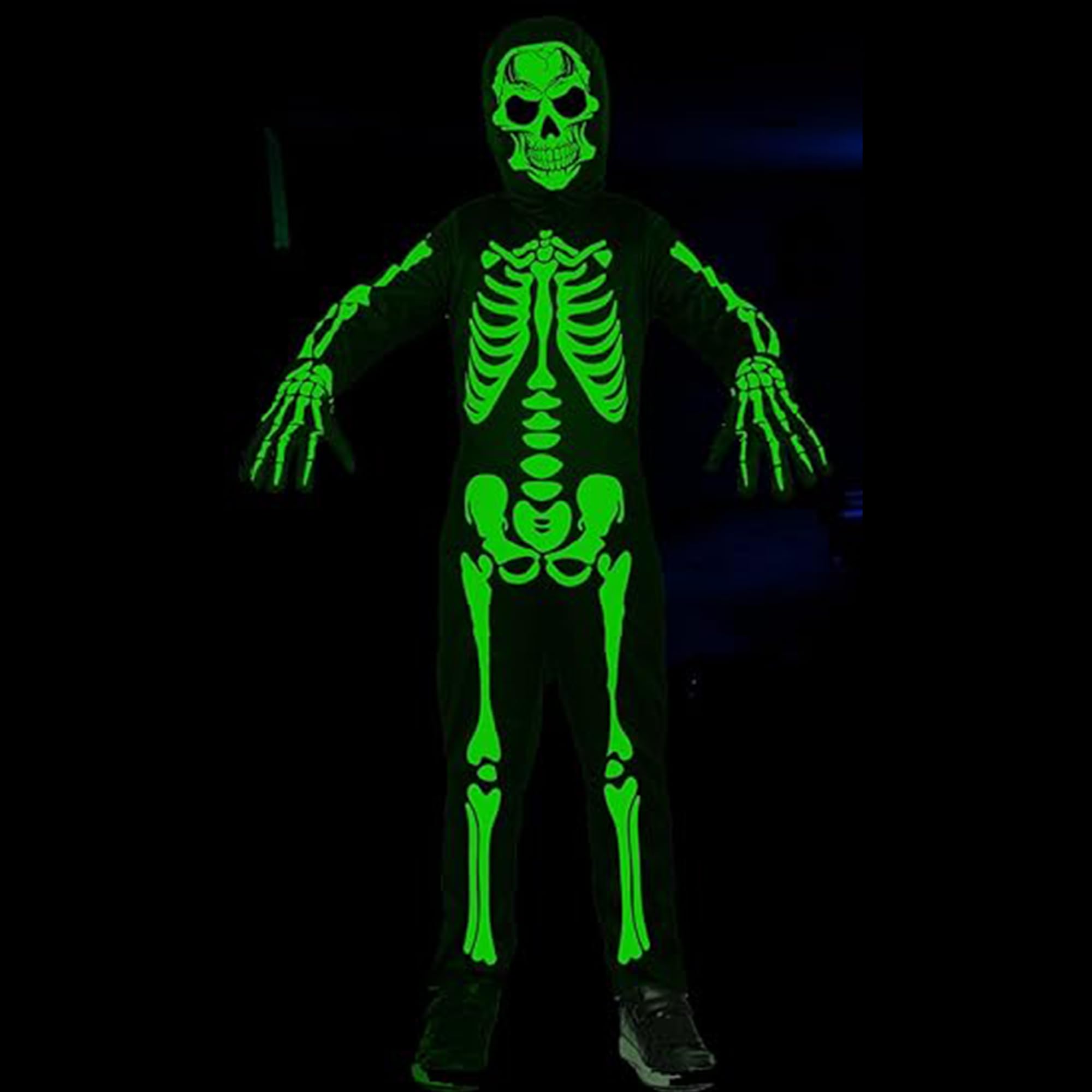 Koatobbor Boys Skeleton Costume Glow in the Dark Halloween Scary Costumes for Kids (Black, 12-14 Years)