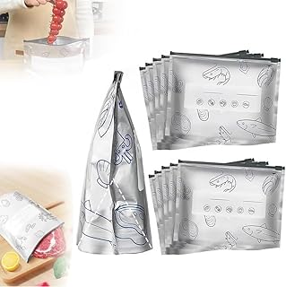 Reusable Aluminum Foil Freshness Seal Bags – Your Kitchen's New Best Friend, Stand up Freezer Bags with Zipper Lock Label, Freezer Safe & Leak Proof Stand up Storage Bag(10PCS,S)