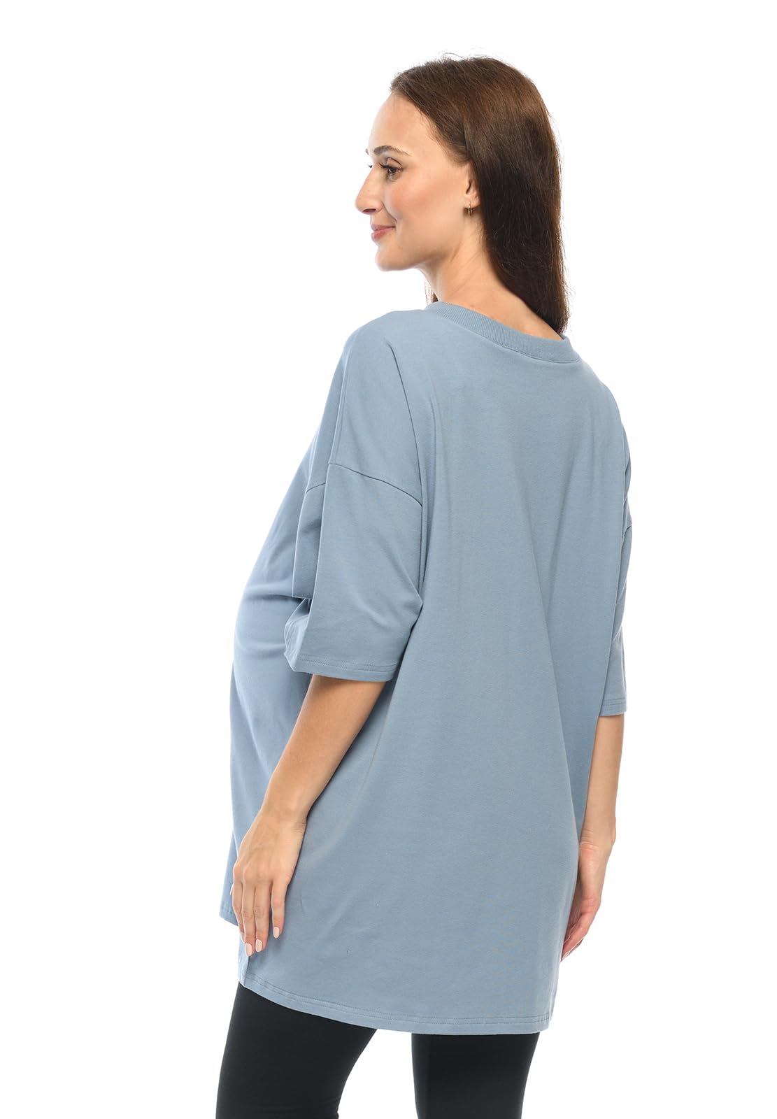 MijaCulture T-shirt 2 en 1 / Homewear / Chemise de nuit d'allaitement et de grossesse M024 Ambre (bleu, L/XL)