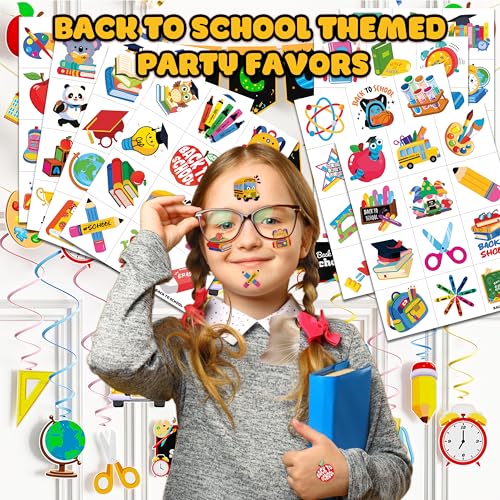 Image of 96 PCS Back to School Pre-Cut Temporary Tattoos for Kids | | Cute Themed Birthday Party Favors, Supplies, Decorations, Fake Tattoo Stickers, School Prizes & Gifts Boys & Girls & Students