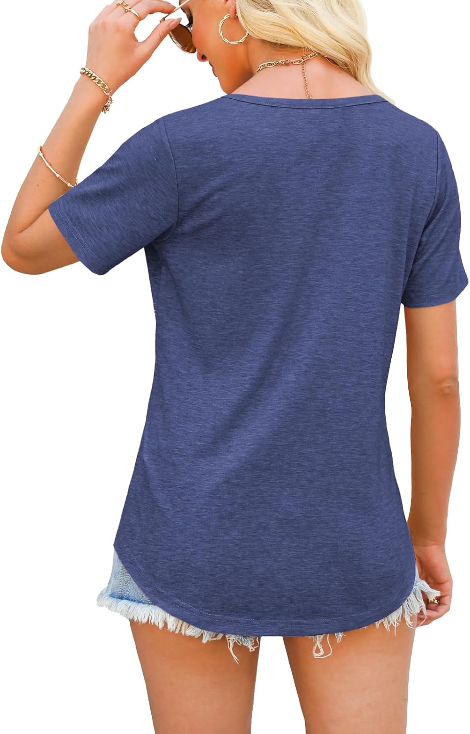 Womens Tops Short Sleeve V Neck Shirts Loose Casual Blouses Summer Tees Criss Cross - Image 4