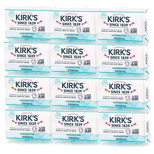 Kirk's Original Coco Castile Bar Soap Fragrance Free 4 Ounces (12 Pack)