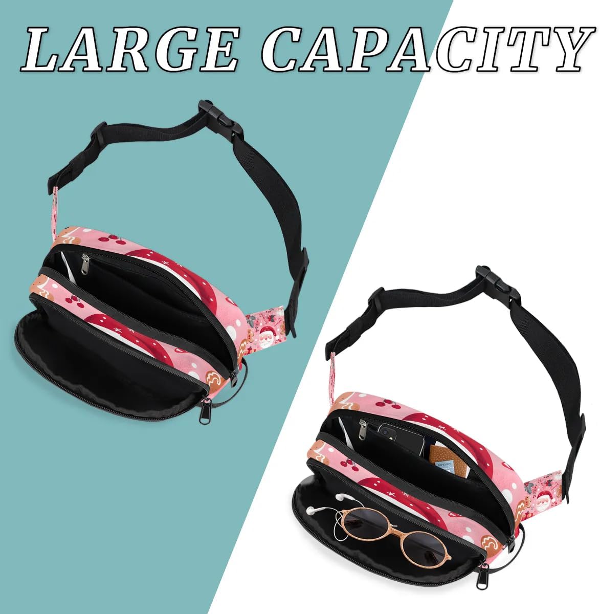 Gift Santa Claus Christmas Crossbody Bags for Women Trendy Waterproof Fanny Pack with Adjustable Strap Fanny Pack for Travel Shopping Running and Daily Use