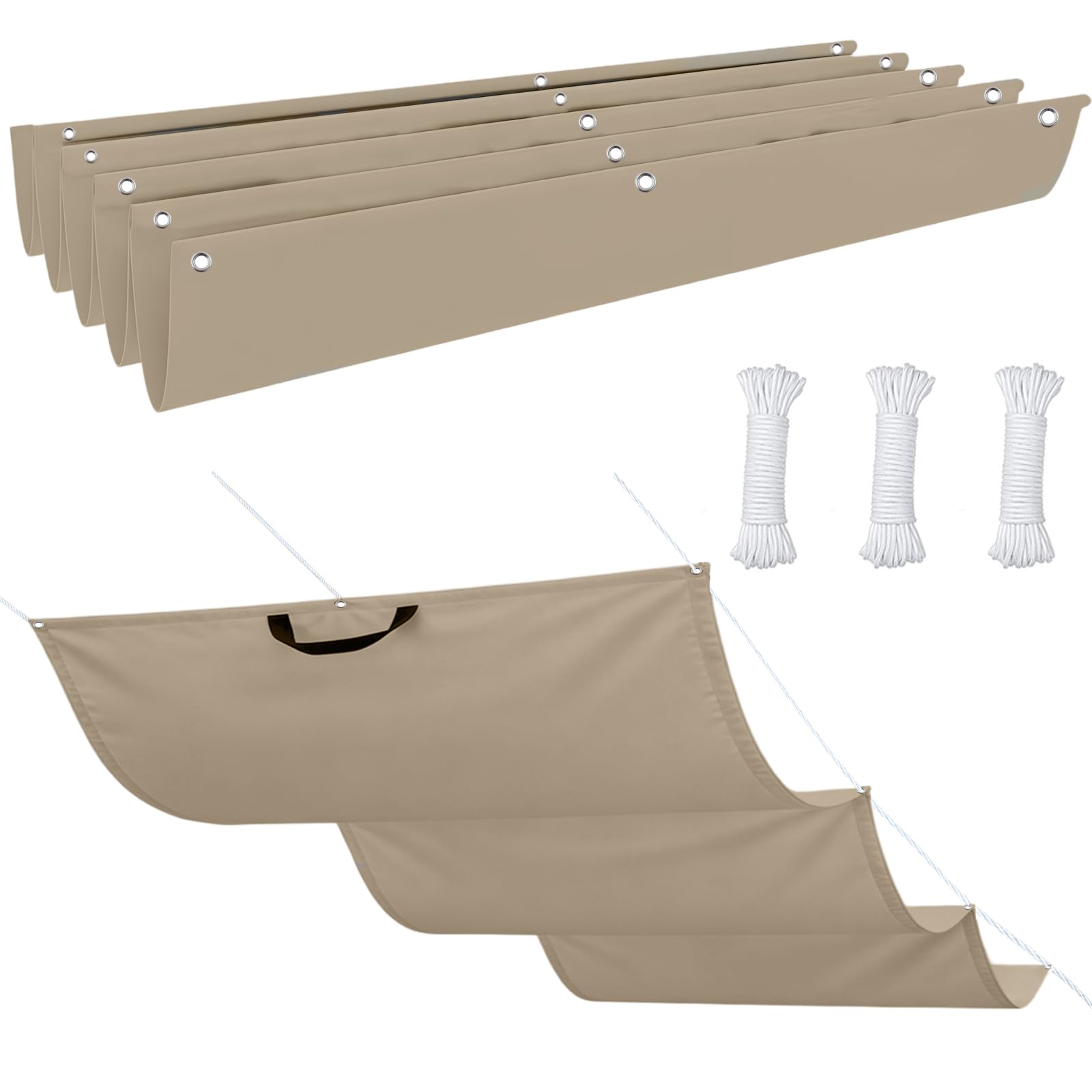 Toldo Corredero 0.8 x 16 m Impermeable, 98% Rayos UV Resistente Al Desgarro, Toldo con Protección Solar, Lonas para Sombra, con Ojales y Cuerdas para Balcon, Patio, Caqui