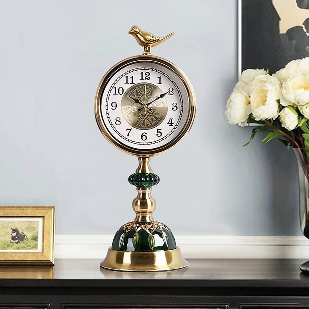Mantel Clock,Retro Vintage Non-Ticking Table Desk Desk Clock Battery Operated Silent Quartz Movement HD Glass,