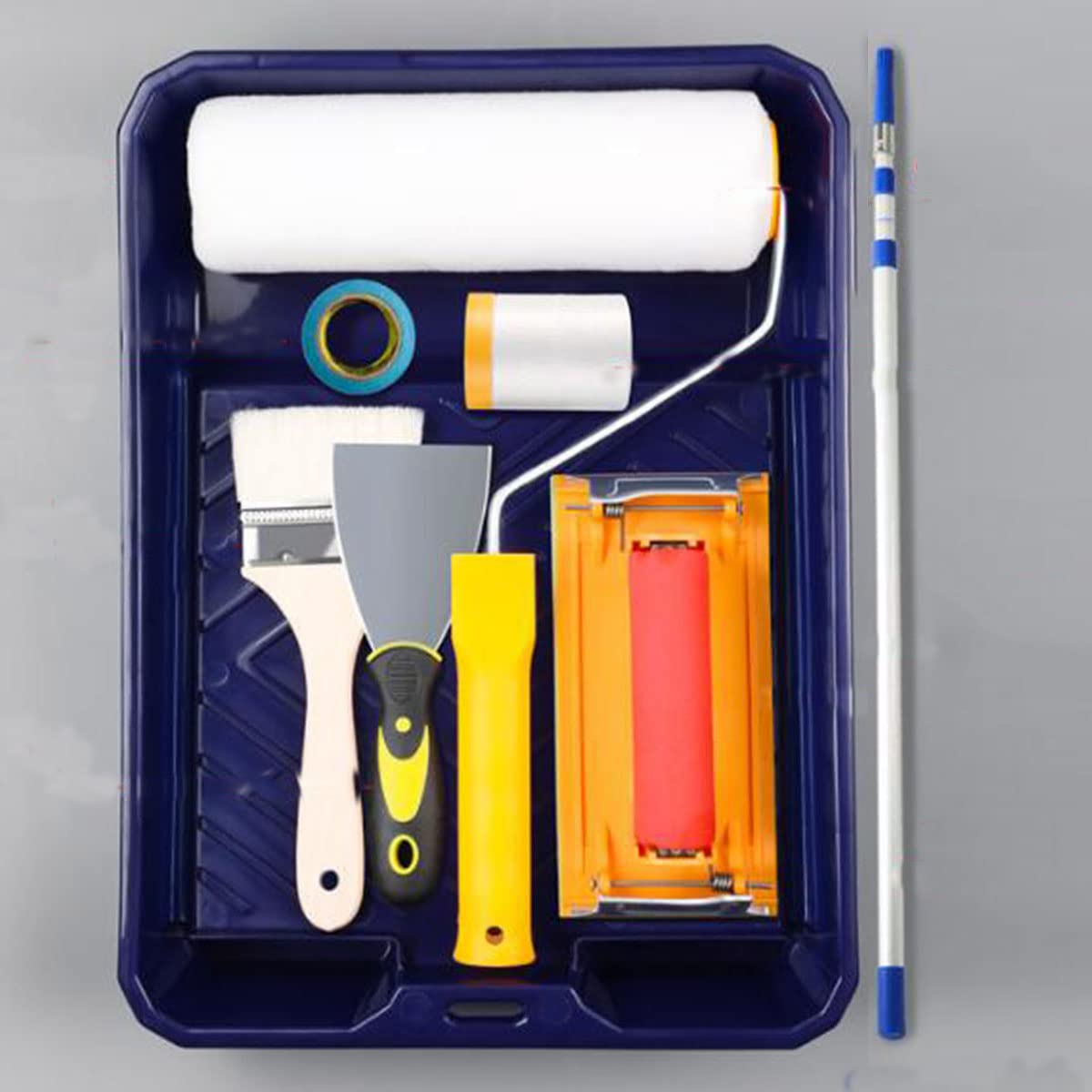 Farbroller-Set, Wanddruckpinsel-Set, 150 Zoll 78 Zoll 118 Zoll Aluminium-teleskopstange, Einschließlich Pinsel, Spachtel, Abdeckband Und Wiederverwendbare Rollbürsten, Tablett