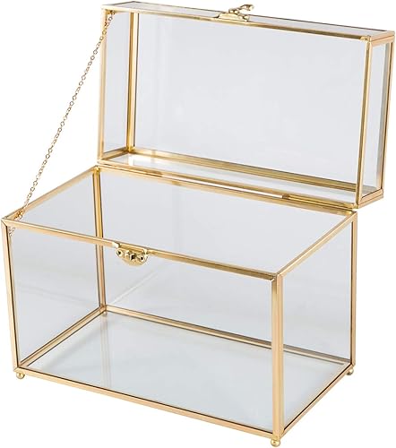 Smart Wyche Caja de cristal grande para tarjetas de boda con cerradura para escultura de joyería cosmética, mini jardín, resistente, 10 pulgadas de