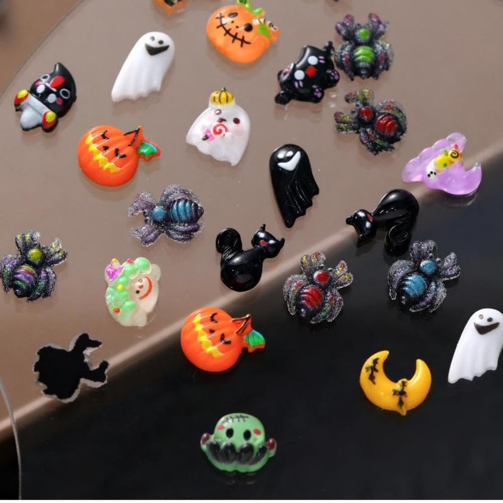 100 Pcs Halloween Nail Charms 3D Mini Charms for Nails Design Nail Ghost Pumpkin DIY Nail Art Decoration for Women Girls Bulk Nails Art Supplies Accessories 2 Bags image 2