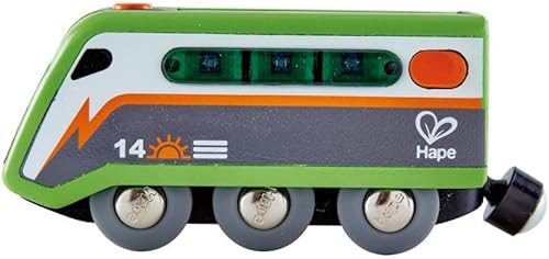 Hape Tren alimentado por energía solar  Juguete de motor de tren multicolor, accesorio de vía ferroviaria, panel solar alimenta luces, incluye