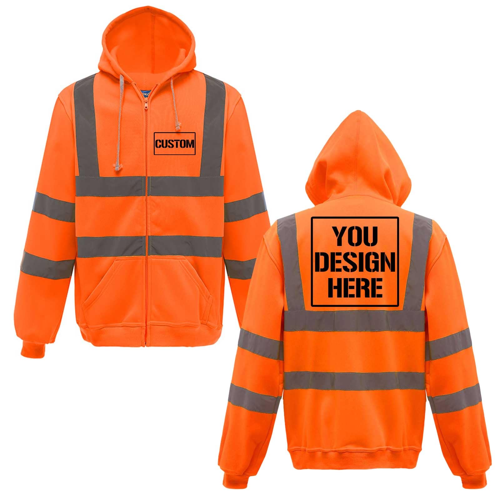 Spersonalizowane bluzy z kapturem Hi Vis bluza z kapturem dla mężczyzn o wysokiej widoczności odblaskowe kieszenie zapinane na zamek błyskawiczny pulower bluza z kapturem