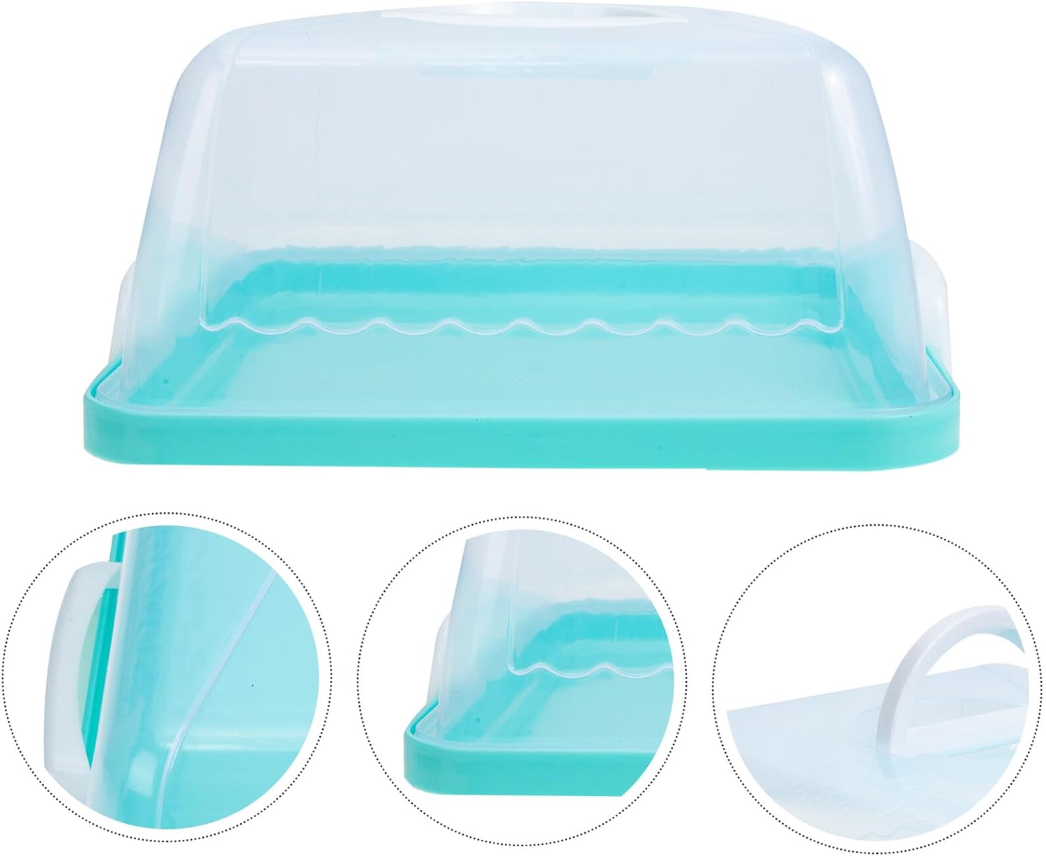 COHEALI Portable Cake Carrier with Handle and Lid Plastic Cake Container for Outdoor Camping Candy and Cookie Packaging Transparent Blue Square Design
