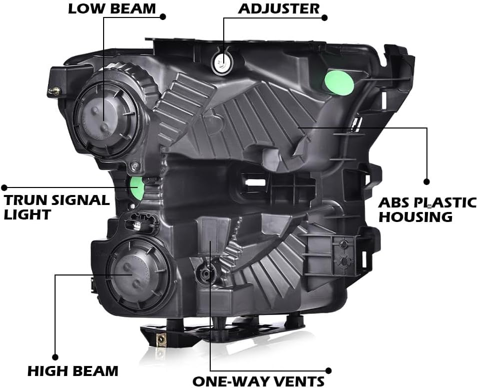 ANDPLAY Front Headlights Headlamps Assembly Compatible with Ford F150 2015 2016 2017 Driver & Passenger FL3Z13008B,FL3Z13008A,FO2502335,FO2503335,FO2502344 Smoky Lens Black Housing Amber Reflector