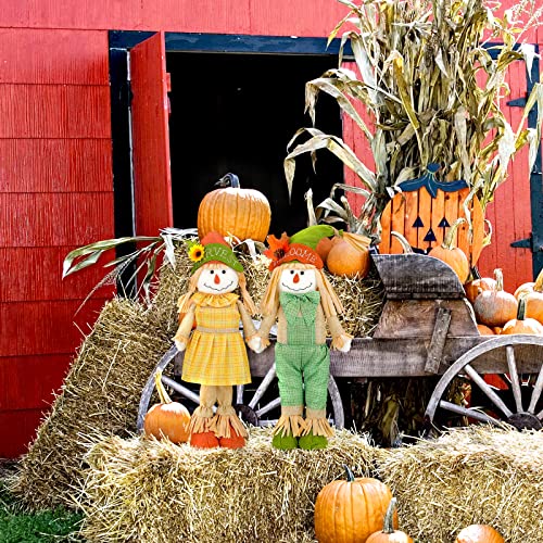 20 Inches Height Thanksgiving Scarecrow Standing Fall Scarecrow Boy And Girl Set Decoration Rustic Happy Harvest Scarecrow Autumn Statue Decoration For Garden Outdoor Home Yard Porch Decor #TOP5