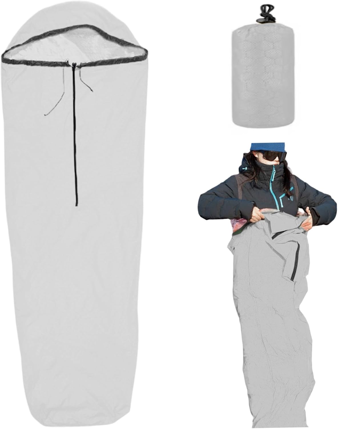 Sleeping Bag Liner 83x28 Inch Nylon Ultralight Insulated Camping Sleeping Bag Liners with Drawstring Hood Foldable Waterproof Portable Travel Sheets for Outdoor Camping Liners