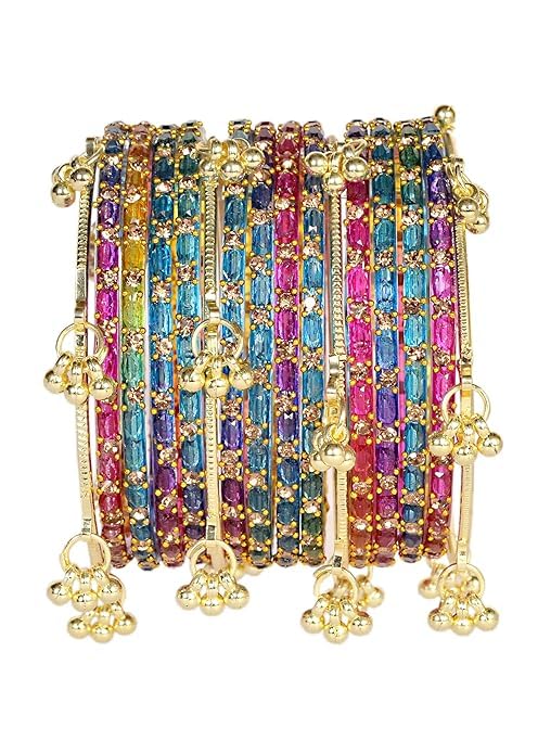 Image of AGPTEK Kashmiri Ghungroo Raindrop Bangles Combo Set | for Women and Girls|Set of 16 Pcs