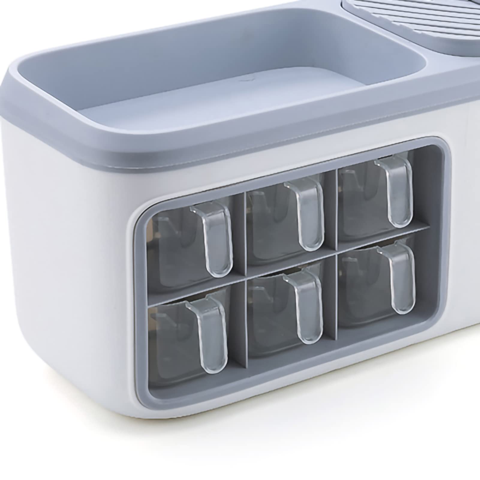 SIXRUN Caja de Almacenamiento para Botellas de Condimentos, Organizador de Especias de PP, Estante de Doble Capa con Soporte para Cuchara para Cuchillos, Encimera de Gran Capacidad, Ahorro de (L Gris)