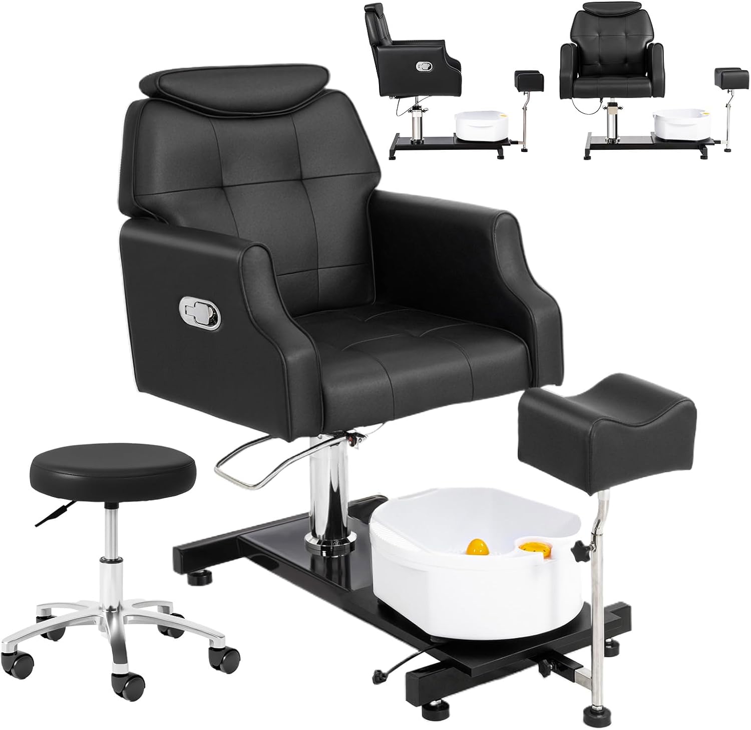 OmySalon Pedicure Chair w/Stool & Bubble Massage Foot Bath, 360° Rotation Hydraulic Adjustable Seat, Pedi Station for Foot Nail Tech Beauty Spa Salon Home Use (Black)