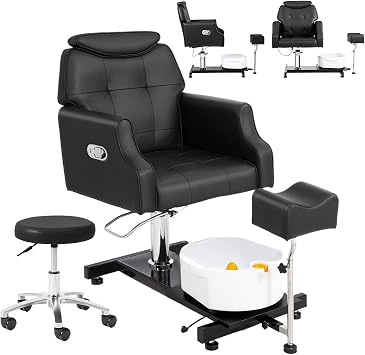 OmySalon Pedicure Chair w/Stool & Bubble Massage Foot Bath, 360 Rotation Hydraulic Adjustable Seat, Pedi Station for Foot Nail Tech Beauty Spa Salon Home Use Black