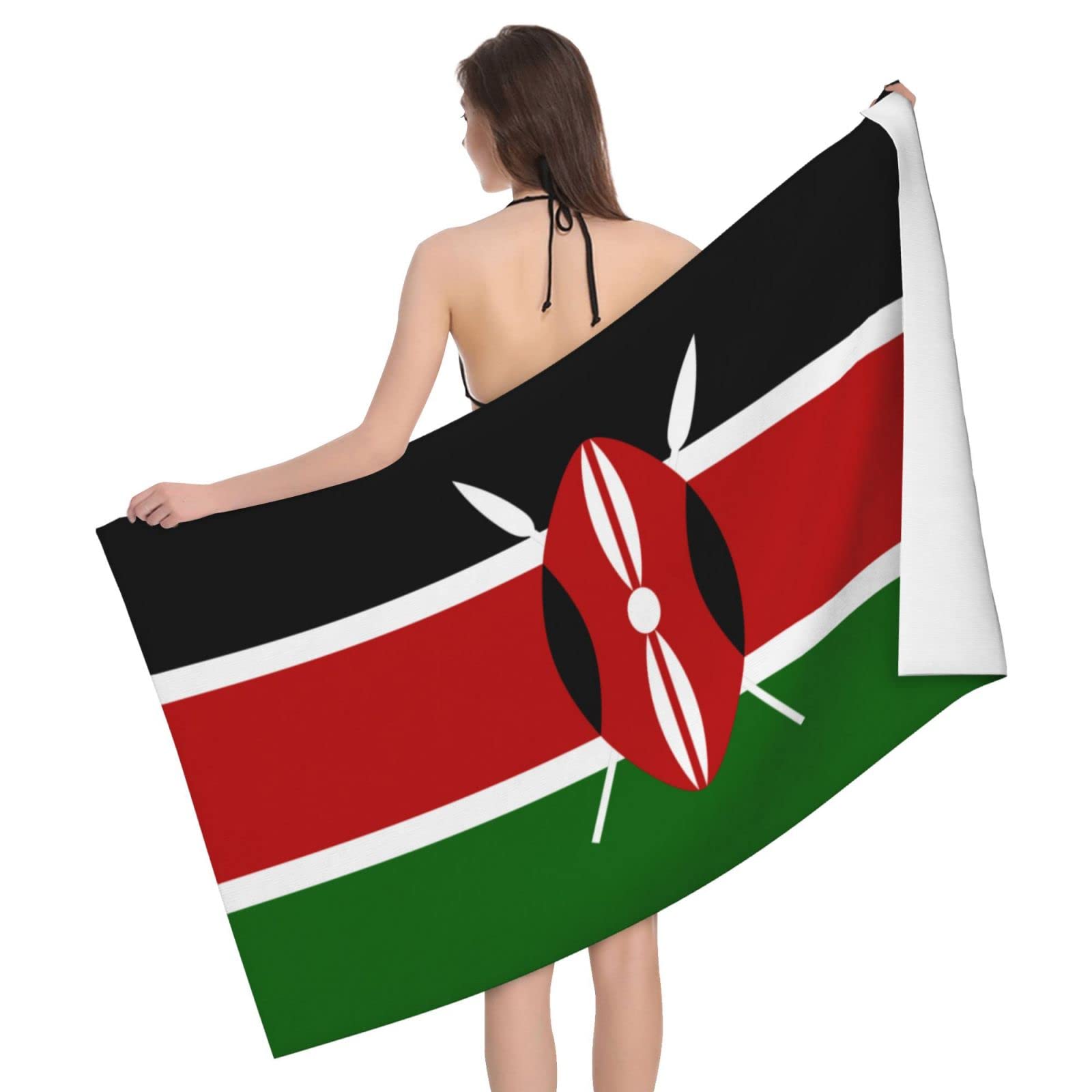 Lsjuee Flag of Kenya Bath Towel Absorb Water Quick Dry Bath Towel, for Beach, Swimming Pool, Camping