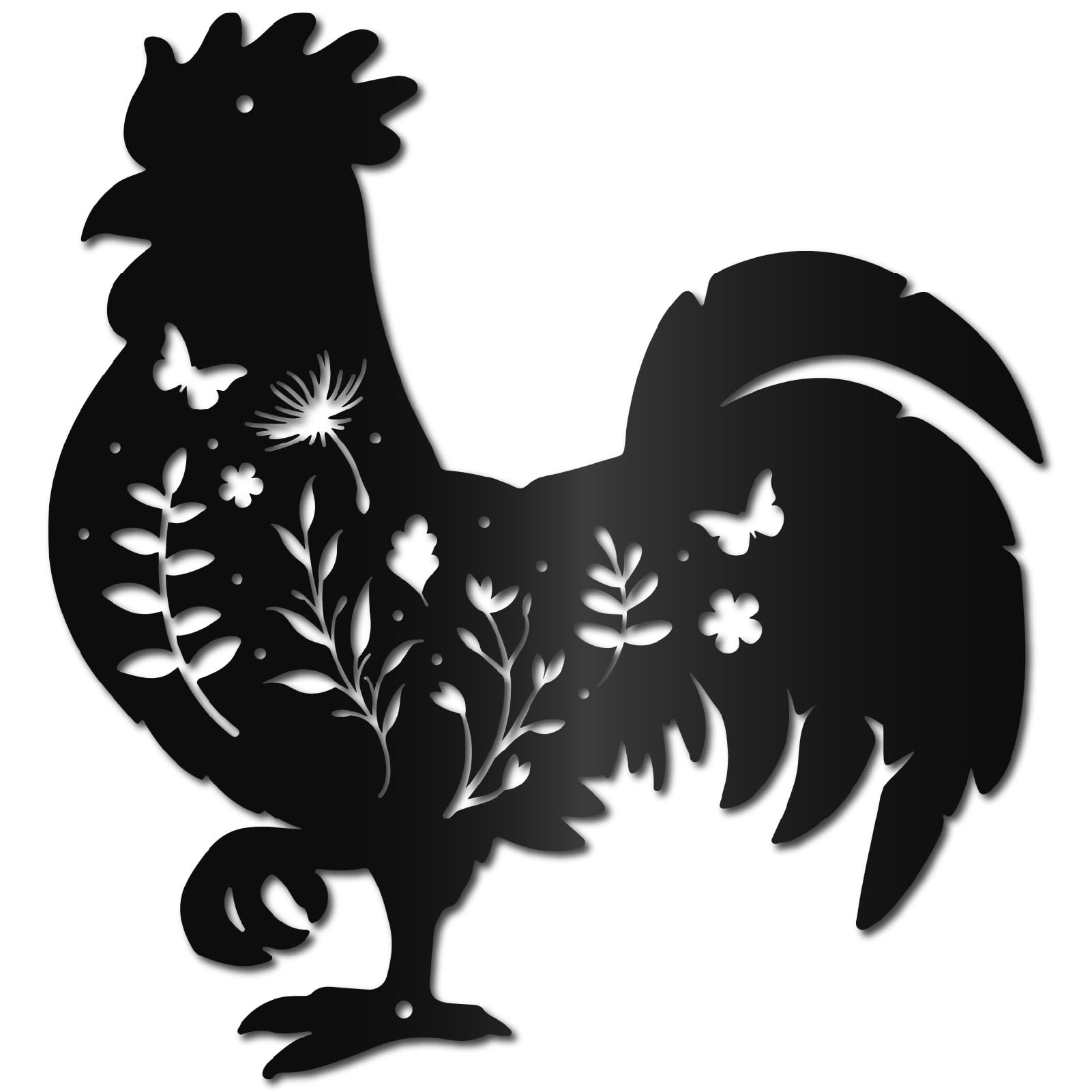 CREATCABIN Black Metal Chicken Wall Art Wall Decor Sculptures Hollow Chook Flower Floral Leaf Iron Hanging Silhouette Sign Ornament for Porch Living Room Home Office Garden Balcony 11.8 x 11 Inch