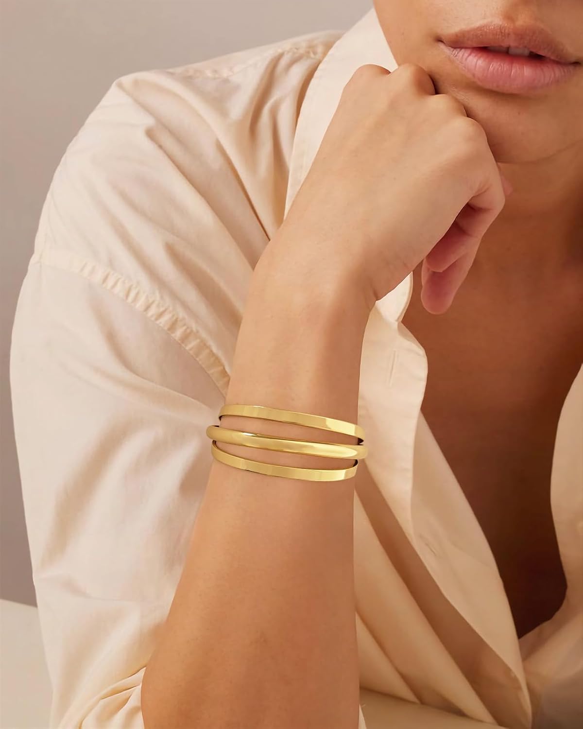 Gold Cuff Bracelet for Women Chunky Multi-layer Cross Wire Open Bracelet Hollow Wide Cuff Bracelets Adjustable Gold Open Cuff Bangle Bracelet - Image 3