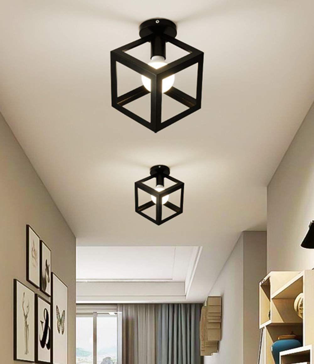 2-Pack Industrial Semi-Flush Mount Ceiling Light – Rustic Black Vintage, For Kitchen, Hallway - View #10