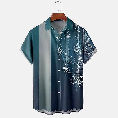 Miniatura 2 de LCMTWX Camisa de Navidad con botones para hombre, camisa de manga corta con solapa y botón de impresión para vacaciones
