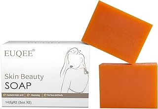 EUQEE Glutathione Kojic Acid Soap, 5 oz Glutathione Soap Bars with Glutathione, Vitamin C, Collagen for Rejuvenating Skin, Reduces the Appearance of Dark Spots Fine Lines with a Foaming Net- 2 x 142g