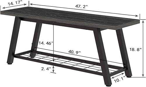 Miniatura 20 de Banco de almacenamiento industrial rústico de madera y metal para zapatos de entrada, estante de almacenamiento, asiento largo para pasillo,