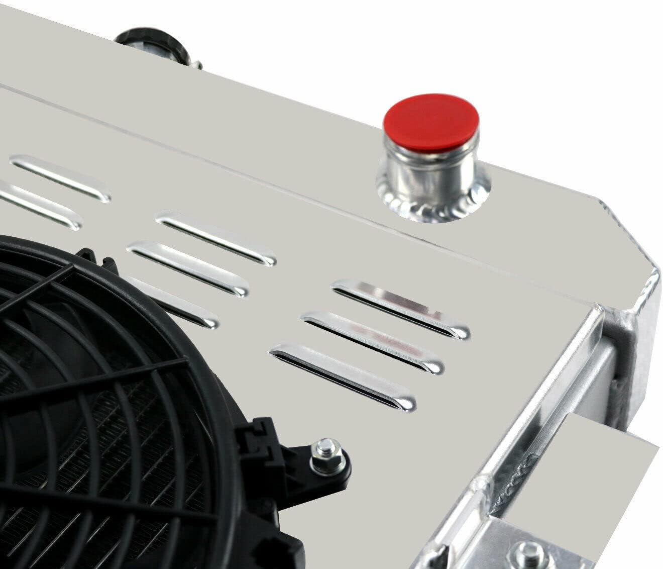 Aluminum Radiator for 1972-1986 Jeep CJ5 CJ6 CJ7 Scrambler L4 L6 V8 Engine 2.5 3.8 4.2 5.0 GAS 3 Row Core Radiators with Electric Fan Shroud Thermostat Kit
