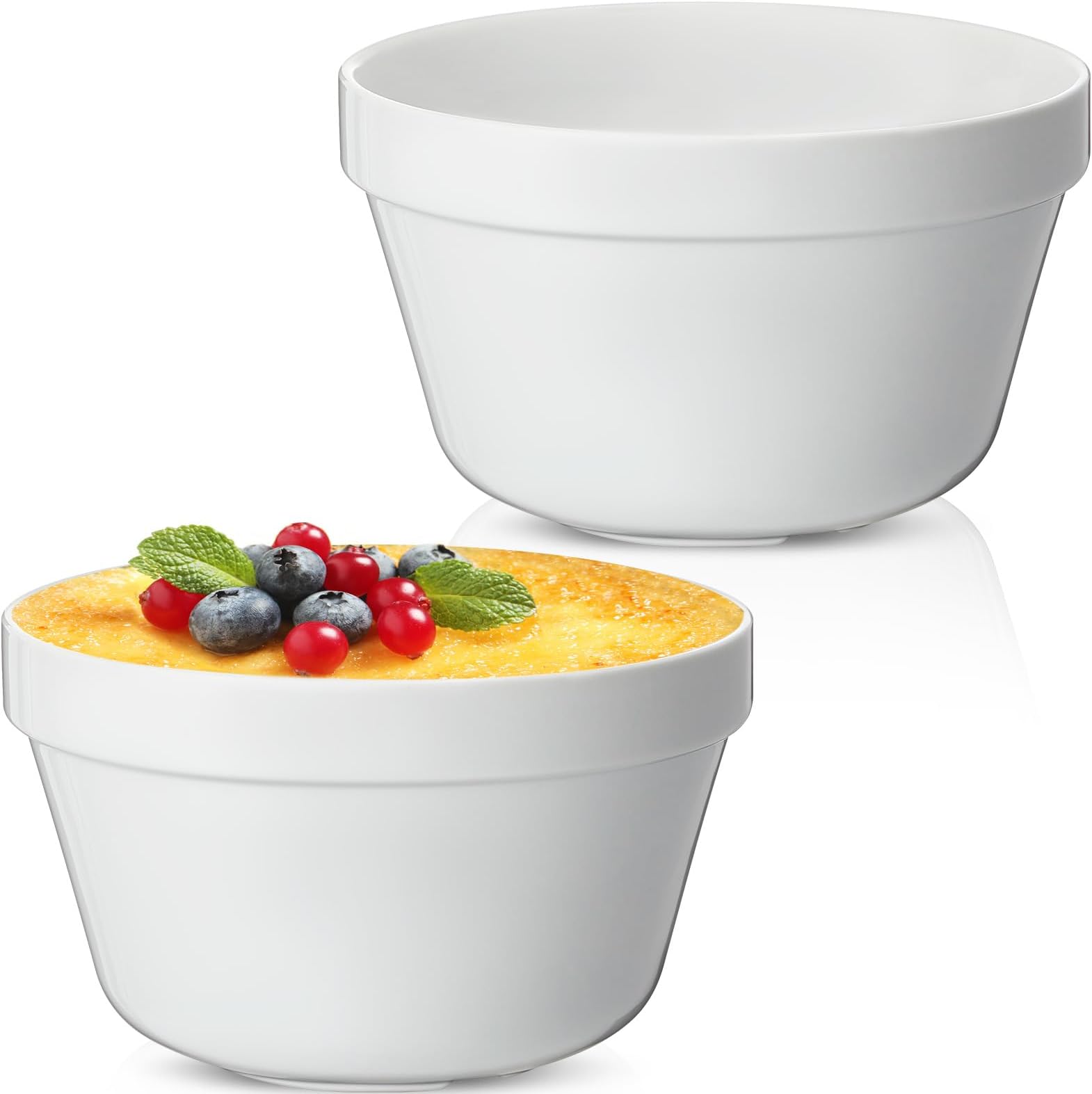 2 Pcs 32 oz White Ceramic Pudding Bowls Set 6.5 Inch Porcelain Dessert Ice Cream Kitchen Bowl Mold Steaming Ovenproof Sturdy Steamed Plum Basin for Soup Ramen Cereal Noodle Pho Microwave
