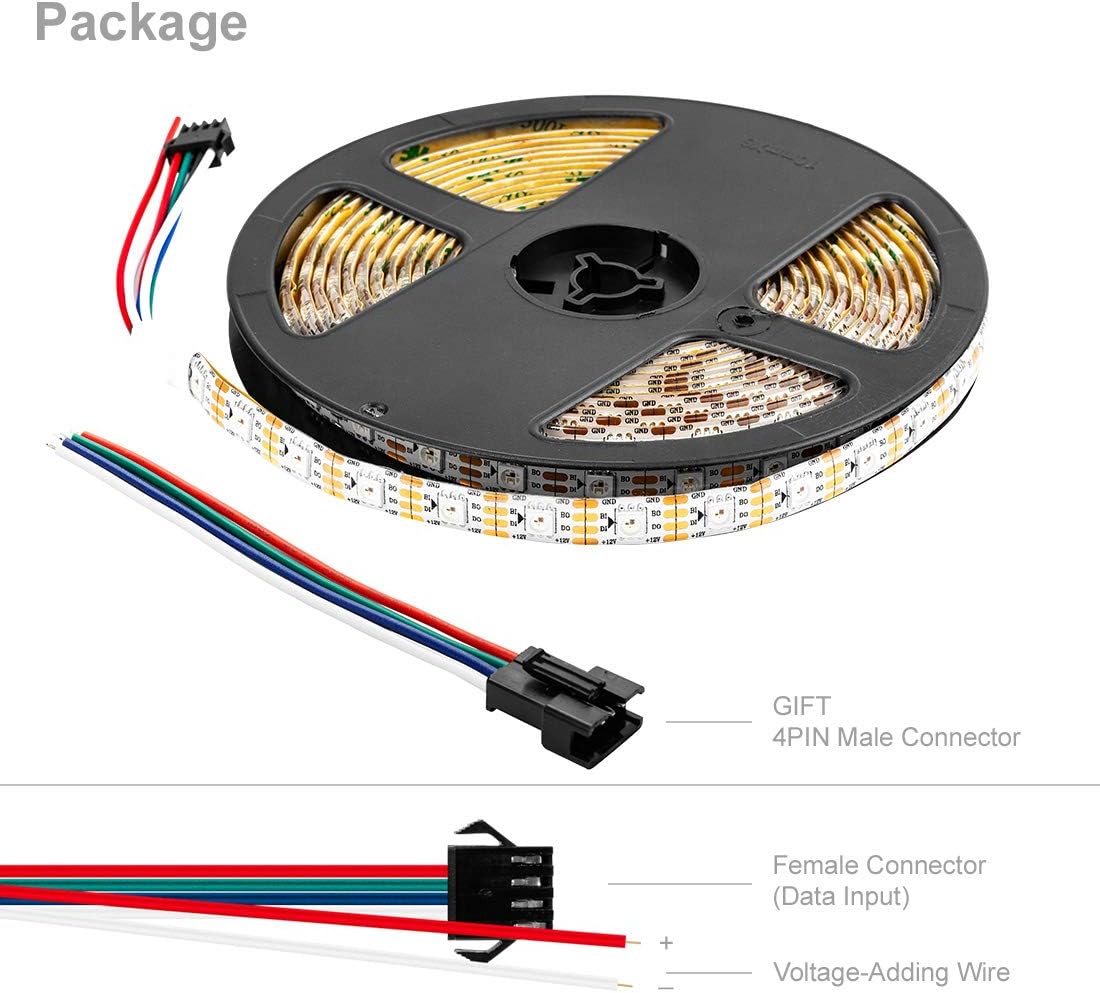Black Friday 🔥 BTF-LIGHTING WS2815 (Upgraded WS2812B) 16.4ft 300 Pixels Magic Dream Color Individually Addressable RGB LED Flexible Strip Light 5050 SMD Dual Signal IP65 Silicone Coating Waterproof DC12V White PCB